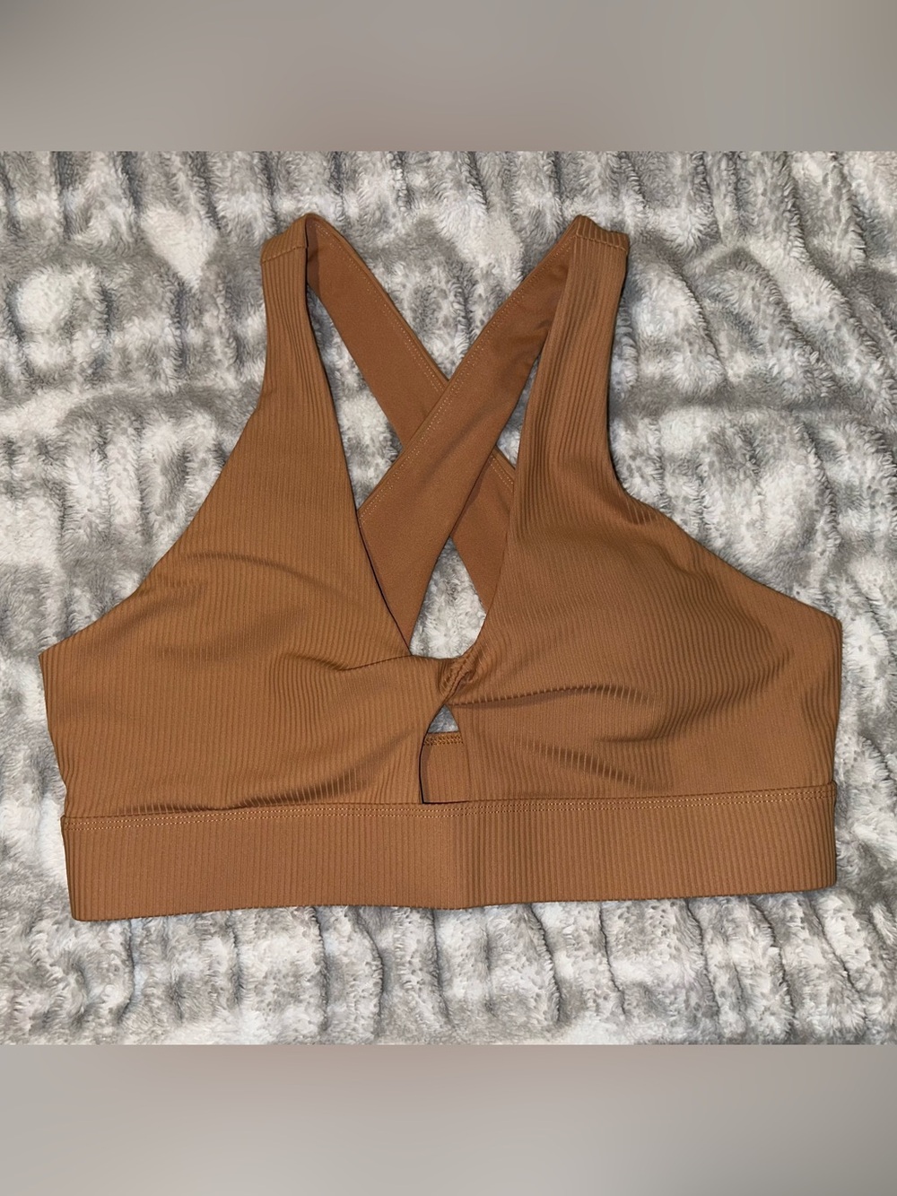 Fabletics Ribbed Cross-Back Bralette in Brown